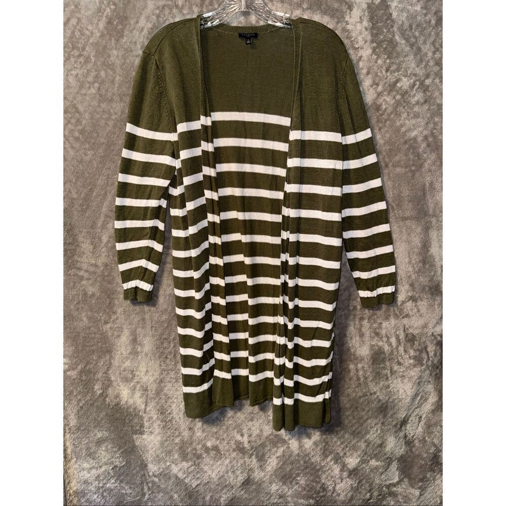 Talbots 100% linen Green & White Striped Cardigan Size X (XL) #783